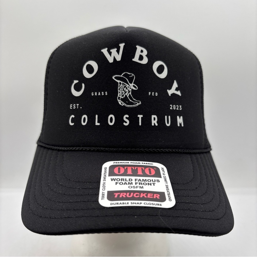 Cowboy Colostrum Otto Men’s Black Mesh High Profile SnapBack Trucker Hat OSFM